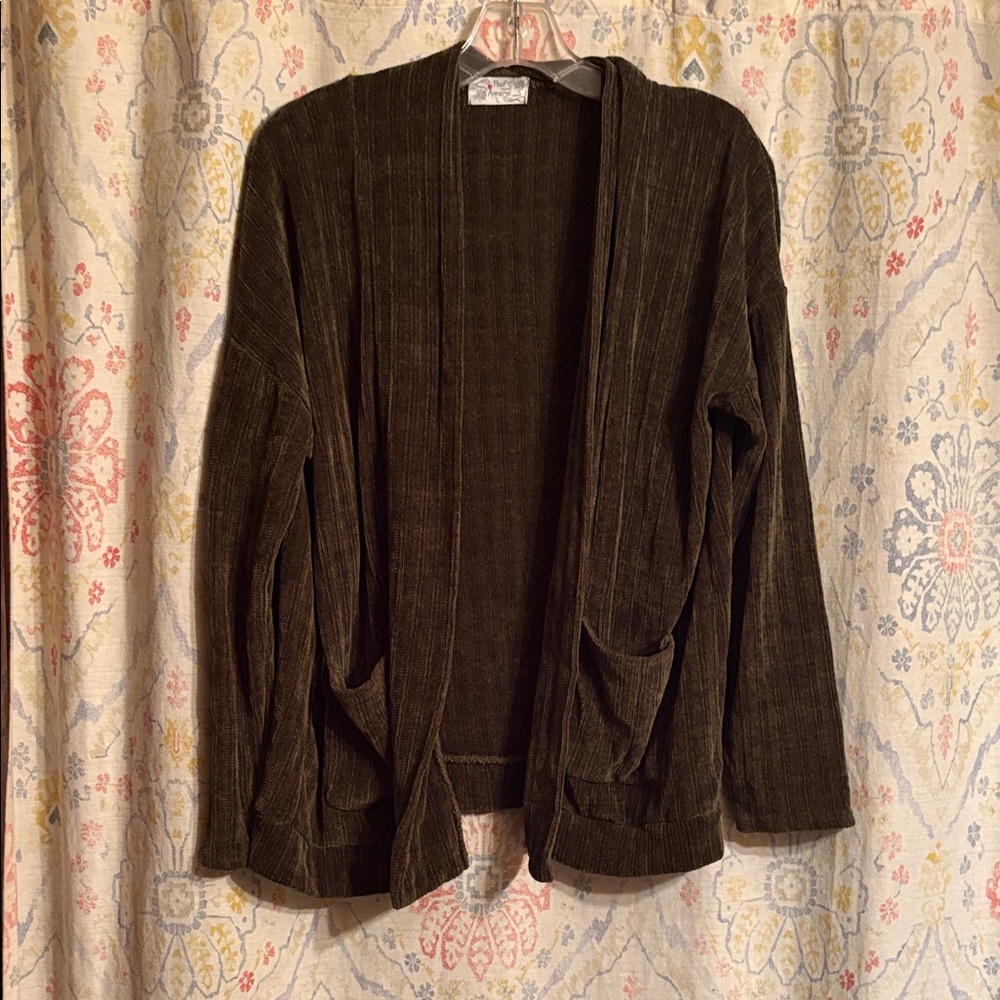 Open-Front Chenille Cardigan in Dark Brown